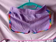Kids Purple Shorts with Rainbow Trim Soft Comfort