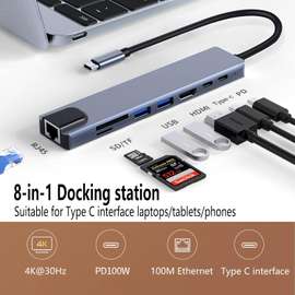 USB C Hub 8-in-1 Type C, For Laptops, Tablets, Smartphones