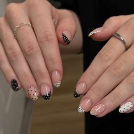 Black & White Polka Dot Nail Art with French Tips