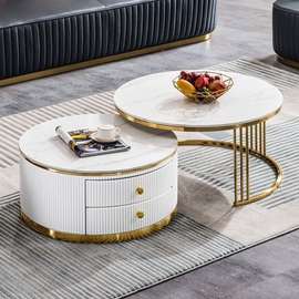 Coffee Table; Marble Top Coffee Table With Drawers