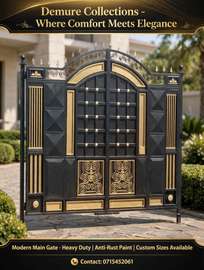 Elegant Black Metal Gate with Gold Details