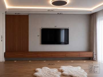 Modern TV Wall Unit Warm Brown LED Lighting
