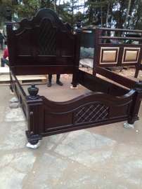 Classic King Size Bed Frame Dark Wood Solid Wood