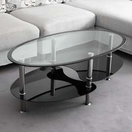 Coffee Table; Oval Shaped Glass Coffee Table