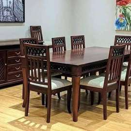 Solid Wood Dining Table Set 8 Seats Dark Brown