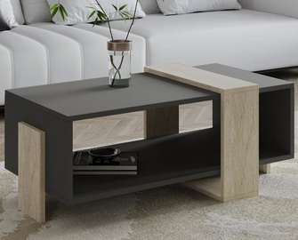 Modern Two-Tone Coffee Table Black Oak Wood