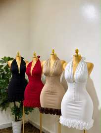 Elegant Halter Neck Bodycon Dress with Ruffled Hem