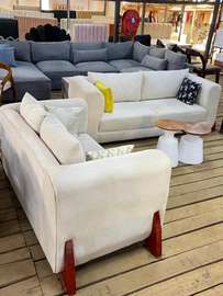 Stylish Beige Sofa Set with Wooden Legs, 2 Sofas