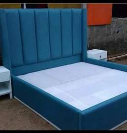 King Size Upholstered Bed Tan Wingback Headboard