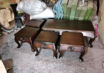 Pure solid mahogany coffee tables and two stools