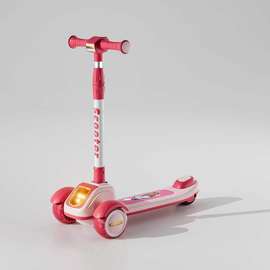 Pink 3-Wheel Kids Scooter Adjustable Handlebar LED Light