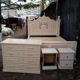 Solid Wood Double Bed Frame White Classic Panel
