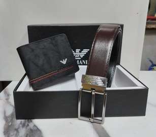 Emporio Armani Belt & Wallet Set Black Brown Leather