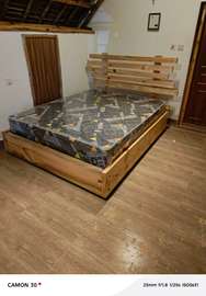 Black Wooden Bed Frame with Nightstand - Standard Size