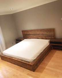 Wooden Queen Bed Frame with Attached Nightstands