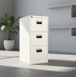Compact 3-Drawer Filing Cabinet Light Beige Metal