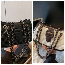 Chic Quilted Chain Shoulder Bag Black White