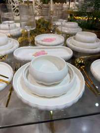 Elegant White Ceramic Dinnerware Set - Plates & Bowls