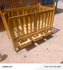 Solid Wood Baby Crib with 3 Drawers Natural Finish