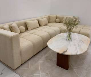 Modern Beige Sectional Sofa with Cushions