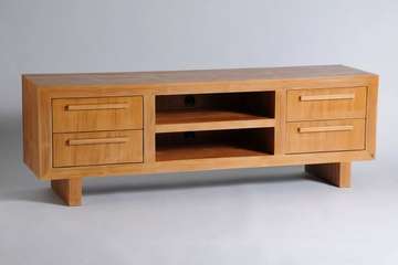 Mid-Century Modern Wooden TV Stand Honey Brown