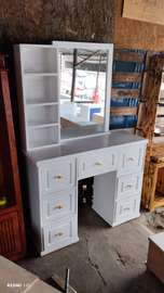 White Vanity Dresser with Large Mirror & Storage