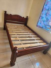 Wooden Single Bed Frame Dark Brown Classic Style