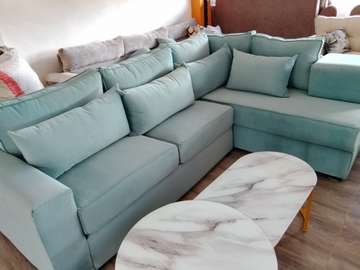 Modern Sectional Sofa Blue Fabric with Chaise Lounge