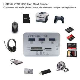 Card Reader + USB Hub Combo + Slot - White