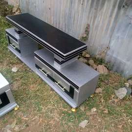 Modern White TV Stand with Gold Accents & Storage