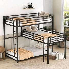 Triple Bunk Bed Metal Frame Black 3-Person