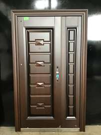 Double Steel Security Door Dark Brown with Geometric Design