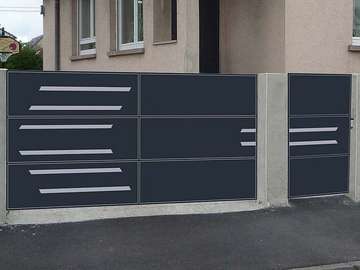 Modern Metal Exterior Gate Dark Gray with Pedestrian Door