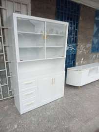 White Kitchen Cabinet with Glass Sliding Doors