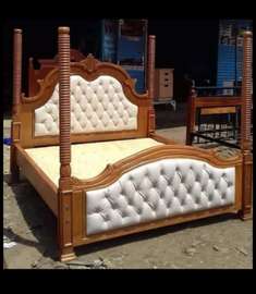 Solid Wood Bed Frame with Tufted Upholstered Headboard