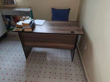 Solid Wood Office Desk Medium Dark Brown with Cable Hole
