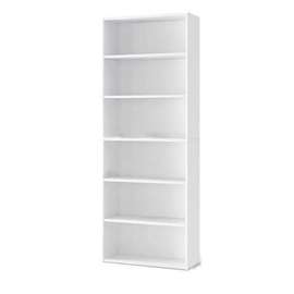 LASA 6-Shelf White Wooden Bookcase – Freestanding Open Shelv