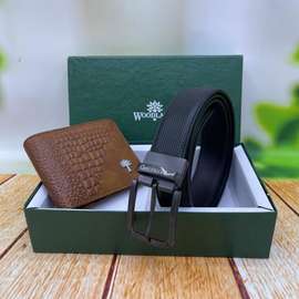 Calvin Klein Brown Wallet & Black Belt Set Leather