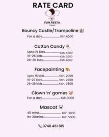 Bouncy castles,face painting,mascots,clowns,cotton candy