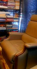 German-Made Beige Leather Power Recliner