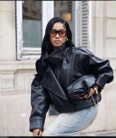 Dark Brown Leather Jacket High Collar Relaxed Fit