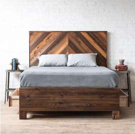 Solid Wood Queen Bed Frame with Storage Drawers