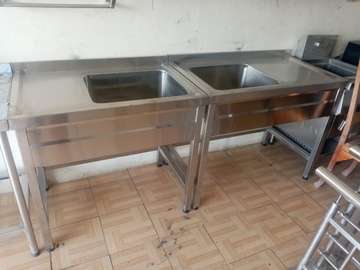 stainless steel double bowl sink.