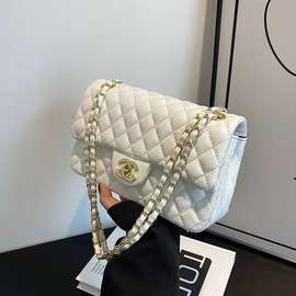 White Quilted Shoulder Bag Medium with Gold Chain