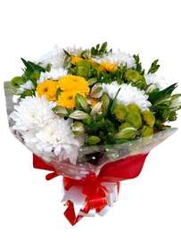 Bouquet Fleurs Blanches et Jaunes Fraîches Élégant