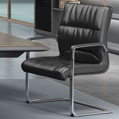 Office Chairs: Non-Rolling Leather High-back Office Chair image 2