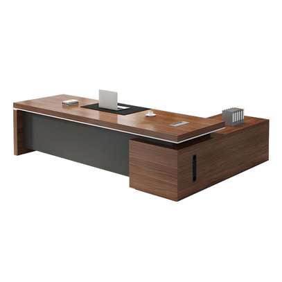 Office Desk: 180cm Brown Contemporary L-Shape Office Desk image 2