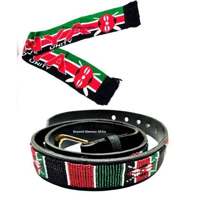 Mens Kenya Beaded leather belt with kenya scarf image 1