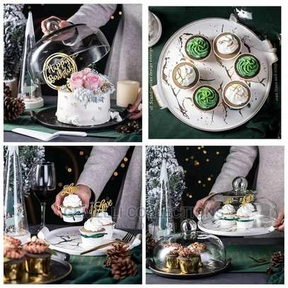 Gold Marble Dessert Serving Plate With Glass Dome Cover image 4