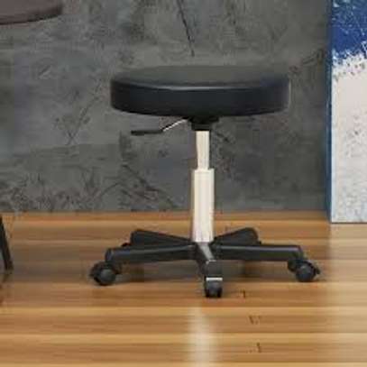 Black Leather-Metal Based Adjustable Round Backless Barstool image 1